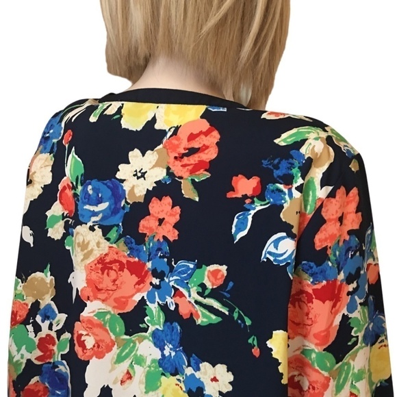 Ralph Lauren Blouse Top Shirt Plunge Neck Tunic Tank Long Sleeve Vivid Floral - Picture 8 of 13